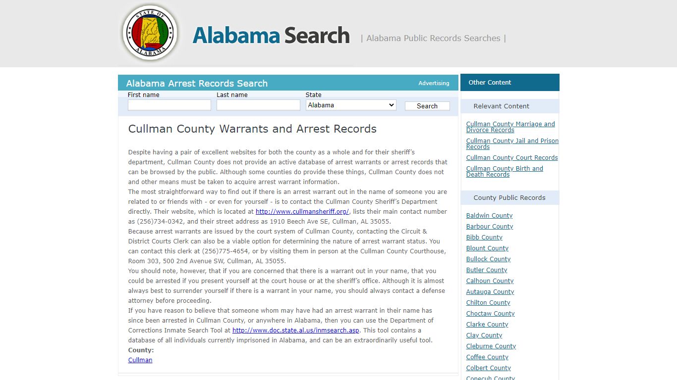 Cullman County Warrants and Arrest Records | Alabama - AL Search